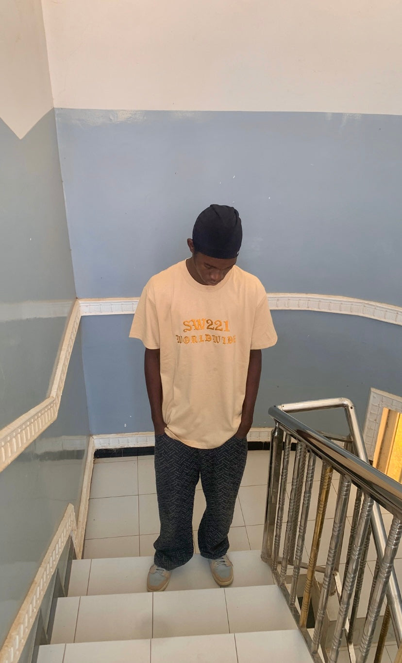 White brown black beige T-shirt