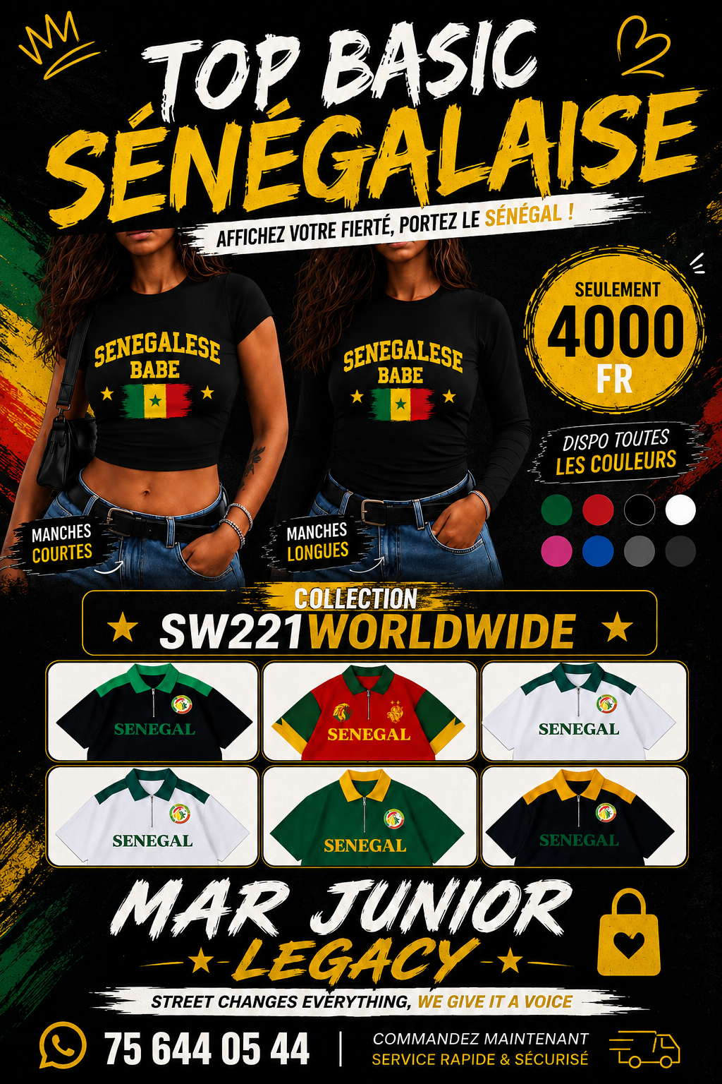 TOP BASIC SENEGALAISE ( manches courtes manches longues)