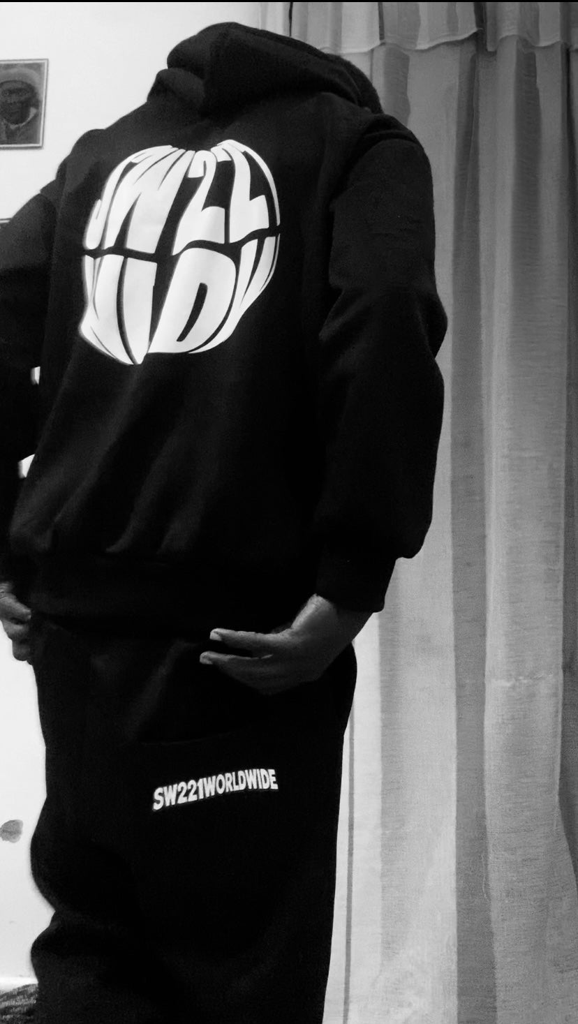 Black and white hooded sweater set